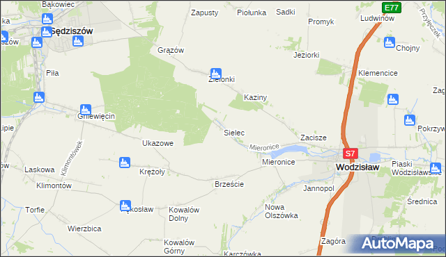 mapa Sielec gmina Wodzisław, Sielec gmina Wodzisław na mapie Targeo