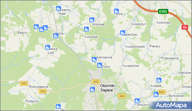 mapa Siemianice gmina Oborniki Śląskie, Siemianice gmina Oborniki Śląskie na mapie Targeo