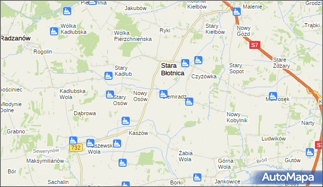 mapa Siemiradz gmina Stara Błotnica, Siemiradz gmina Stara Błotnica na mapie Targeo