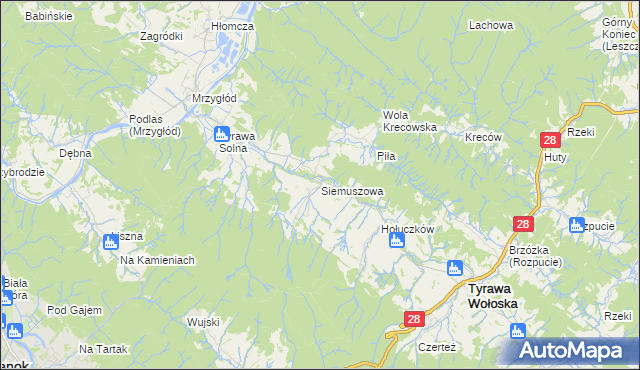 mapa Siemuszowa, Siemuszowa na mapie Targeo