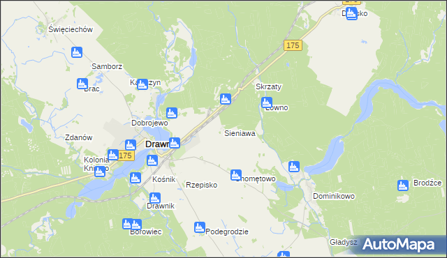 mapa Sieniawa gmina Drawno, Sieniawa gmina Drawno na mapie Targeo