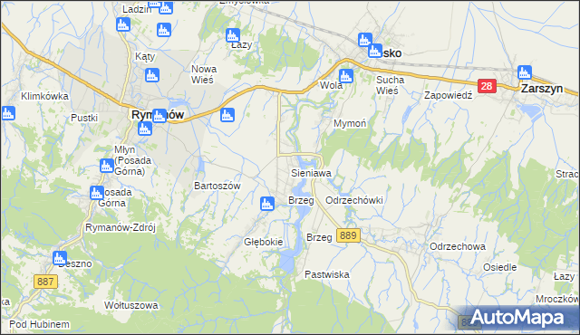 mapa Sieniawa gmina Rymanów, Sieniawa gmina Rymanów na mapie Targeo