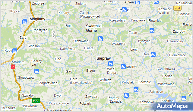 mapa Siepraw, Siepraw na mapie Targeo