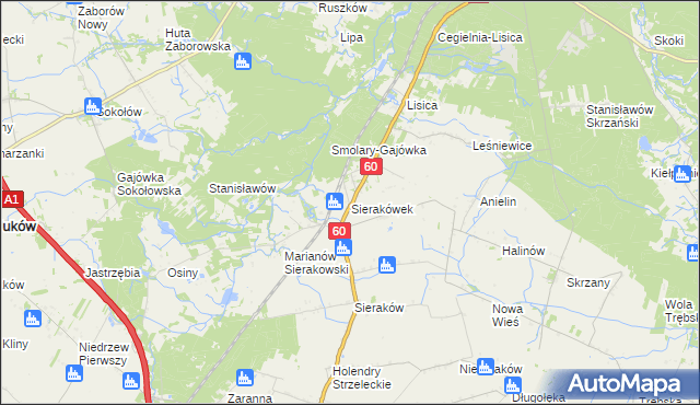 mapa Sierakówek gmina Gostynin, Sierakówek gmina Gostynin na mapie Targeo