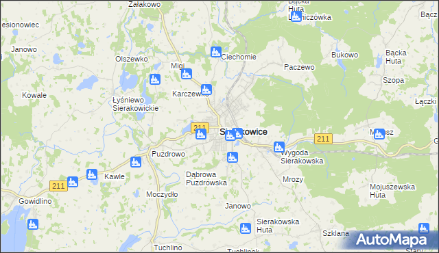 mapa Sierakowice powiat kartuski, Sierakowice powiat kartuski na mapie Targeo