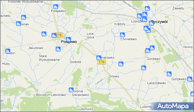 mapa Sierakówko gmina Połajewo, Sierakówko gmina Połajewo na mapie Targeo