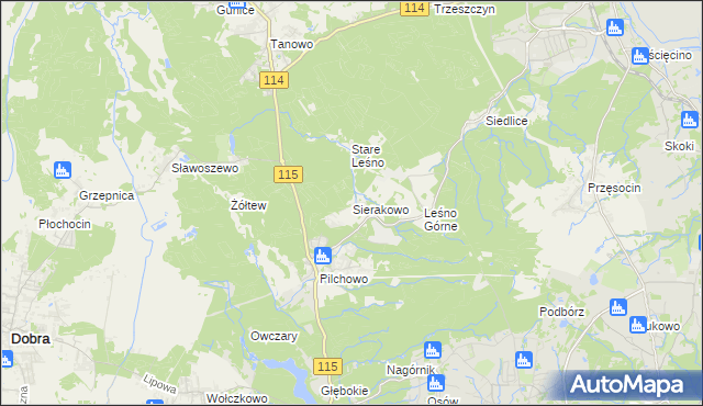 mapa Sierakowo gmina Police, Sierakowo gmina Police na mapie Targeo