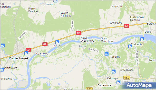 mapa Sikory gmina Wieliszew, Sikory gmina Wieliszew na mapie Targeo