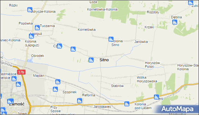 mapa Sitno powiat zamojski, Sitno powiat zamojski na mapie Targeo
