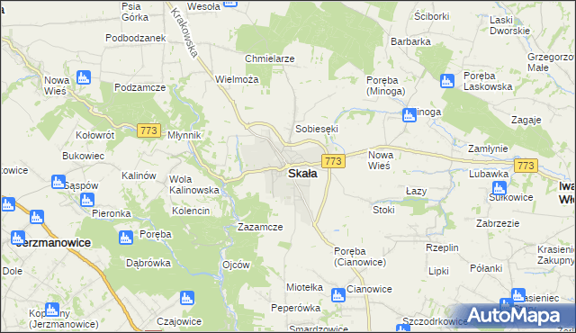 mapa Skała powiat krakowski, Skała powiat krakowski na mapie Targeo