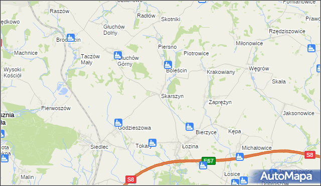 mapa Skarszyn gmina Trzebnica, Skarszyn gmina Trzebnica na mapie Targeo