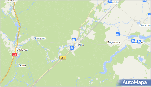mapa Skórka gmina Krajenka, Skórka gmina Krajenka na mapie Targeo