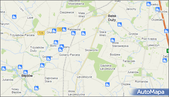 mapa Skowronki gmina Belsk Duży, Skowronki gmina Belsk Duży na mapie Targeo