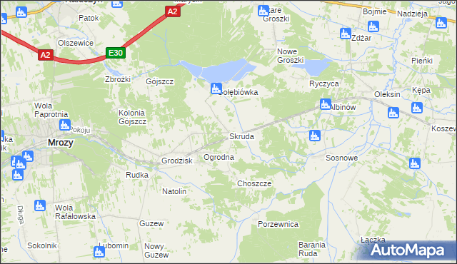 mapa Skruda gmina Mrozy, Skruda gmina Mrozy na mapie Targeo