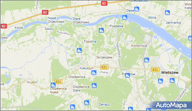 mapa Skrzeszew gmina Wieliszew, Skrzeszew gmina Wieliszew na mapie Targeo