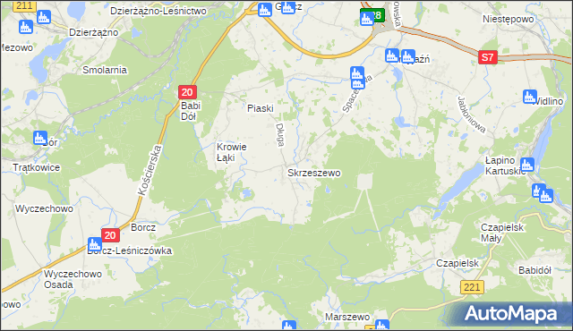 mapa Skrzeszewo gmina Żukowo, Skrzeszewo gmina Żukowo na mapie Targeo