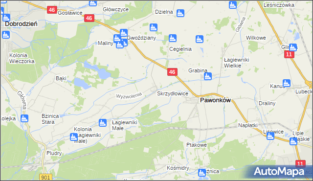 mapa Skrzydłowice, Skrzydłowice na mapie Targeo