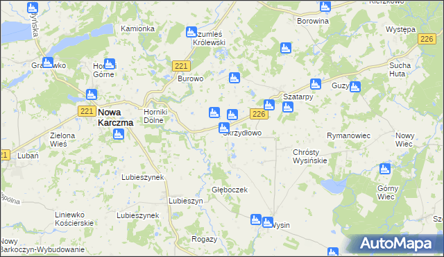 mapa Skrzydłowo gmina Nowa Karczma, Skrzydłowo gmina Nowa Karczma na mapie Targeo