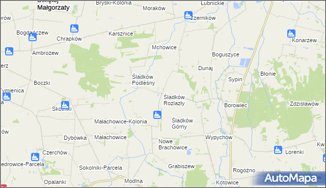 mapa Śladków Rozlazły, Śladków Rozlazły na mapie Targeo