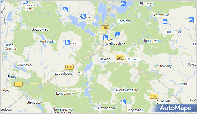 mapa Sławica gmina Skoki, Sławica gmina Skoki na mapie Targeo