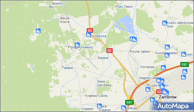 mapa Śledzie gmina Zambrów, Śledzie gmina Zambrów na mapie Targeo
