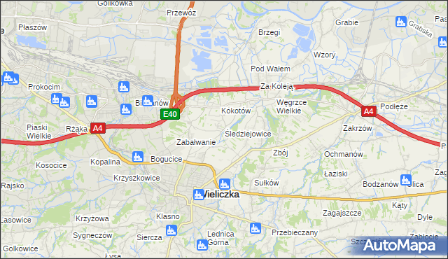 mapa Śledziejowice, Śledziejowice na mapie Targeo