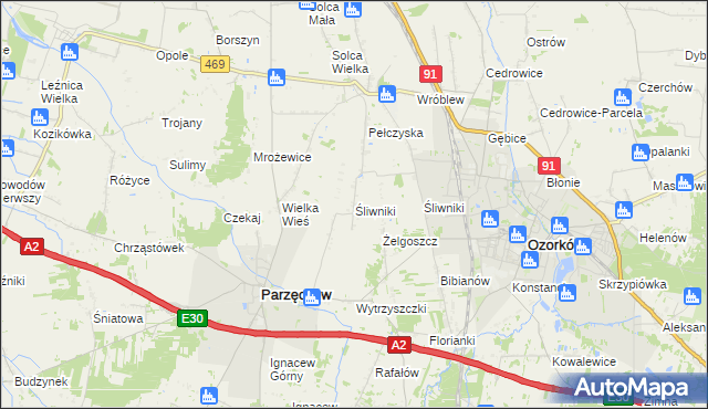 mapa Śliwniki gmina Parzęczew, Śliwniki gmina Parzęczew na mapie Targeo