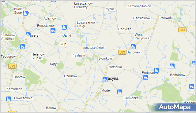 mapa Słomków gmina Pacyna, Słomków gmina Pacyna na mapie Targeo