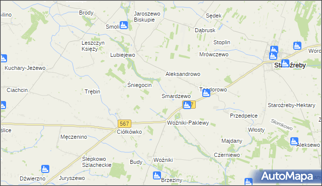 mapa Smardzewo gmina Staroźreby, Smardzewo gmina Staroźreby na mapie Targeo