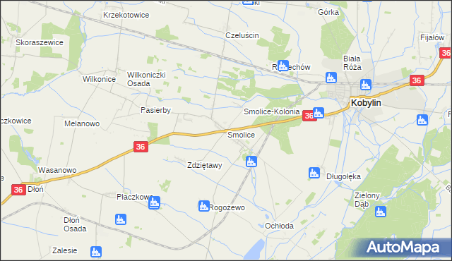 mapa Smolice gmina Kobylin, Smolice gmina Kobylin na mapie Targeo