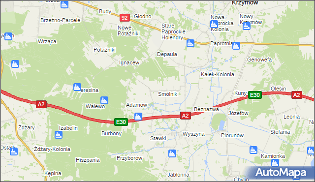 mapa Smólnik gmina Krzymów, Smólnik gmina Krzymów na mapie Targeo