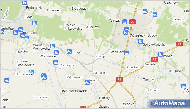 mapa Smugi gmina Wojciechowice, Smugi gmina Wojciechowice na mapie Targeo