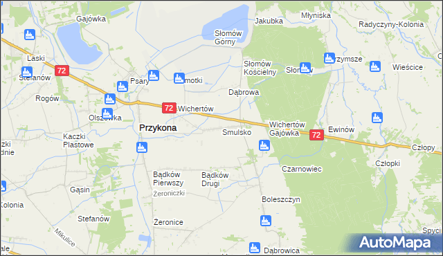 mapa Smulsko gmina Przykona, Smulsko gmina Przykona na mapie Targeo