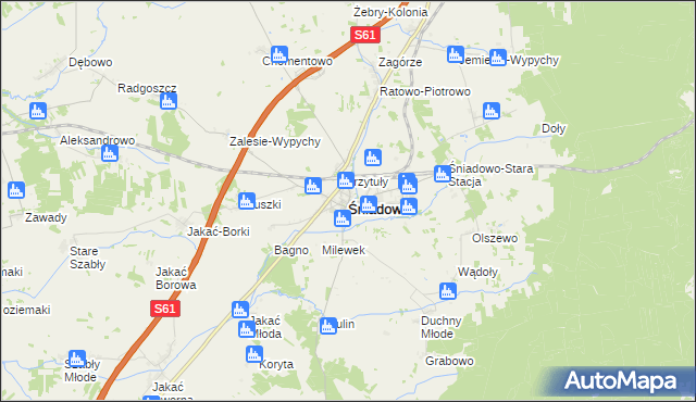 mapa Śniadowo powiat łomżyński, Śniadowo powiat łomżyński na mapie Targeo