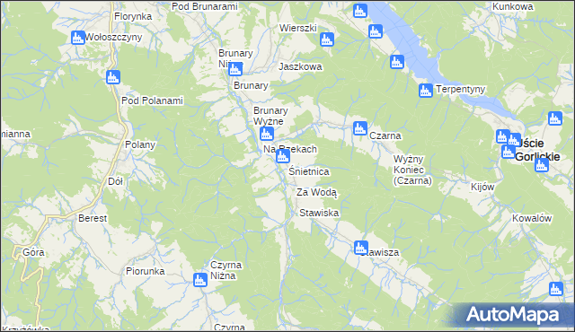 mapa Śnietnica, Śnietnica na mapie Targeo