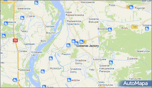 mapa Sobienie-Jeziory, Sobienie-Jeziory na mapie Targeo