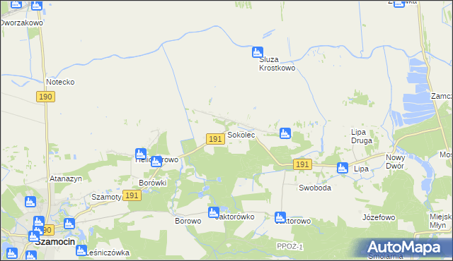 mapa Sokolec gmina Szamocin, Sokolec gmina Szamocin na mapie Targeo