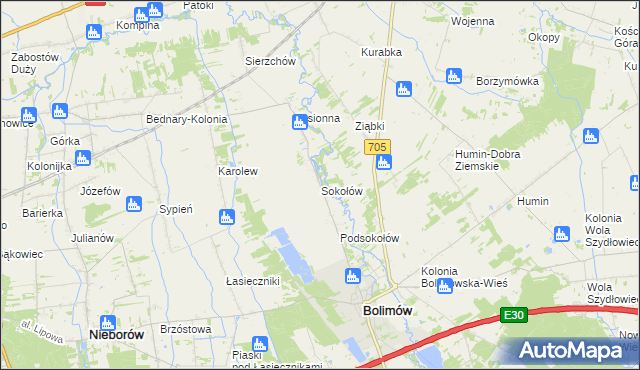 mapa Sokołów gmina Bolimów, Sokołów gmina Bolimów na mapie Targeo