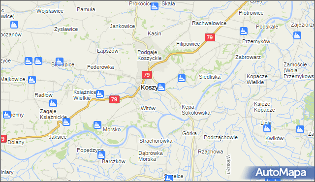 mapa Sokołowice gmina Koszyce, Sokołowice gmina Koszyce na mapie Targeo