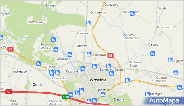 mapa Sokołowo gmina Września, Sokołowo gmina Września na mapie Targeo