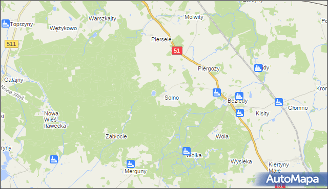 mapa Solno gmina Bartoszyce, Solno gmina Bartoszyce na mapie Targeo