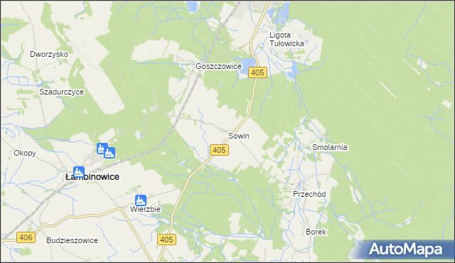 mapa Sowin gmina Łambinowice, Sowin gmina Łambinowice na mapie Targeo