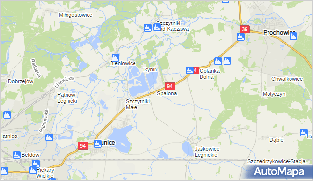 mapa Spalona gmina Kunice, Spalona gmina Kunice na mapie Targeo