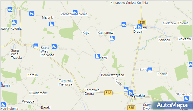 mapa Spławy gmina Wysokie, Spławy gmina Wysokie na mapie Targeo