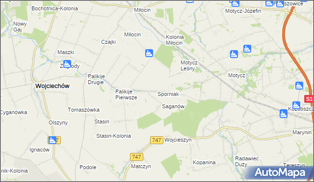 mapa Sporniak gmina Wojciechów, Sporniak gmina Wojciechów na mapie Targeo