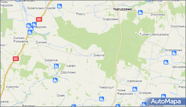 mapa Srebrna gmina Naruszewo, Srebrna gmina Naruszewo na mapie Targeo
