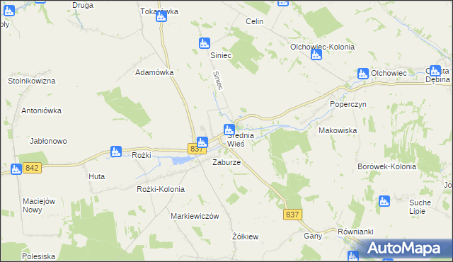 mapa Średnia Wieś gmina Żółkiewka, Średnia Wieś gmina Żółkiewka na mapie Targeo