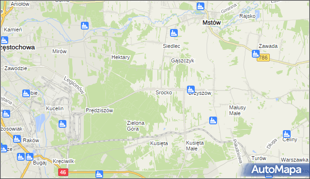mapa Srocko gmina Mstów, Srocko gmina Mstów na mapie Targeo