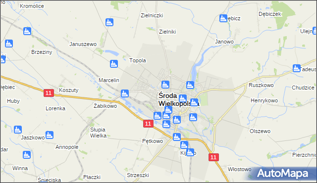 mapa Środa Wielkopolska, Środa Wielkopolska na mapie Targeo