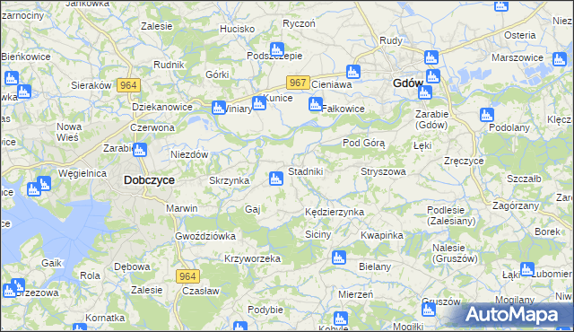 mapa Stadniki gmina Dobczyce, Stadniki gmina Dobczyce na mapie Targeo